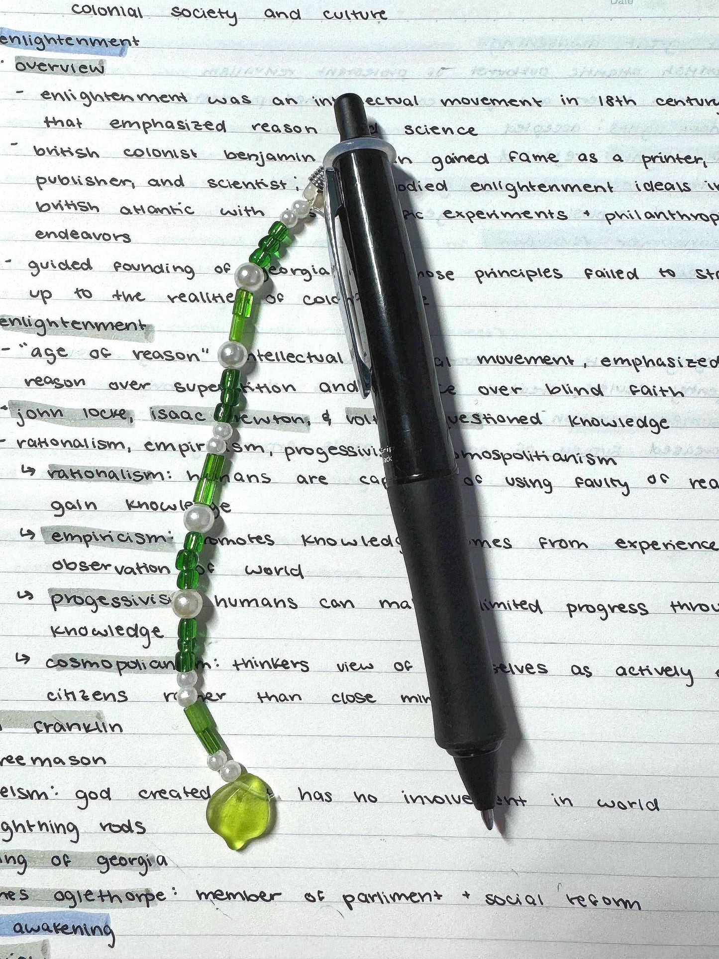 Handmade Accessory Bead Charm - Green and White